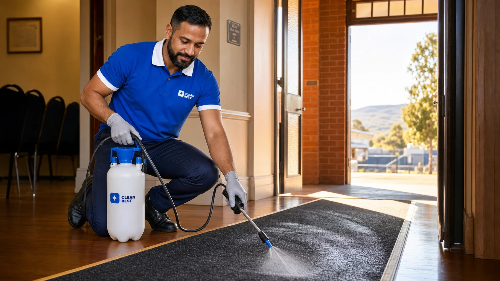 Clean Best technician steam cleaning office carpet in Auburn NSW