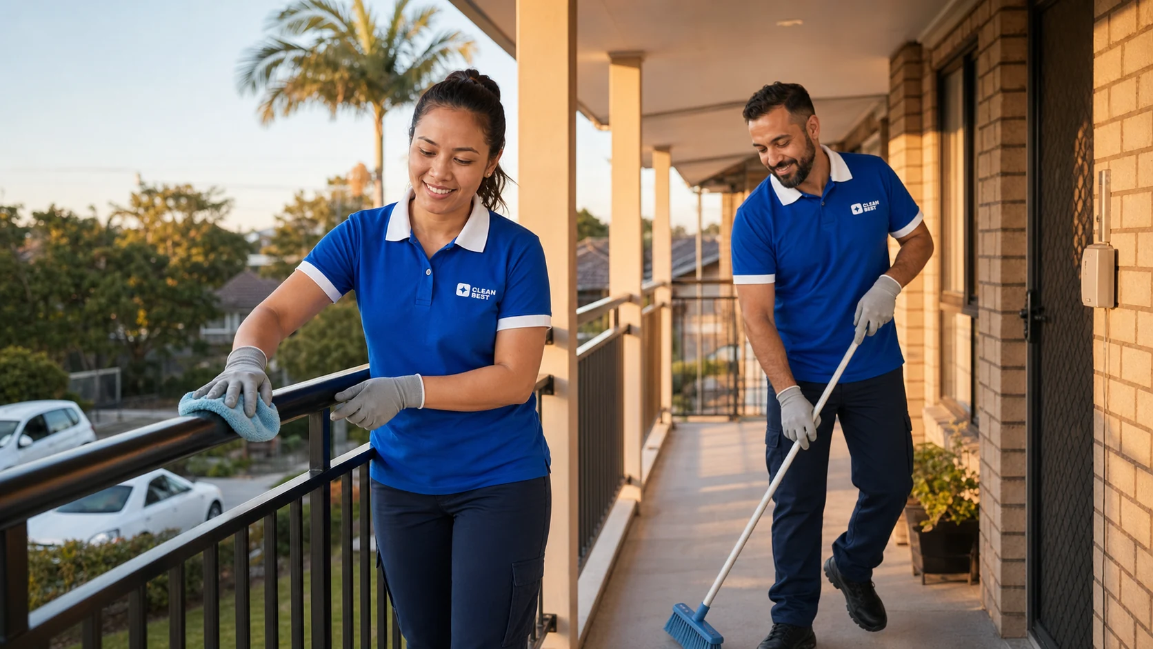 Clean Best cleaner mopping the lobby floor of an apartment building in Auburn NSW
